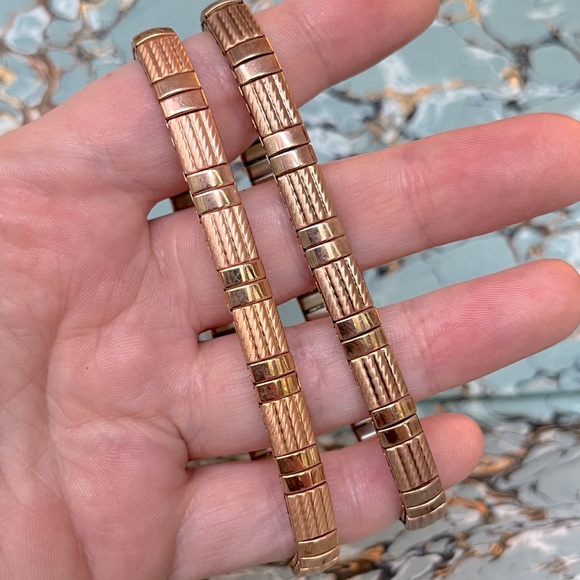 Milor Jewelry - Pair of Milor Signed Copper Tone Stainless Steel Stretchy Costume Bracelets